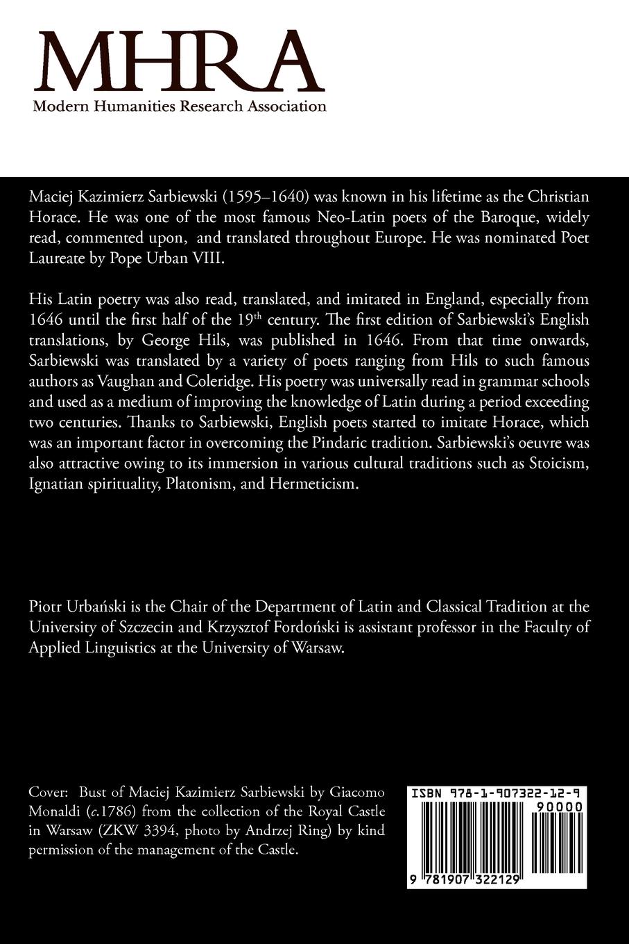 Rückseitencover Casimir Britannicus. English Translations, Paraphrases, and Emulations of the Poetry of Maciej Kazimierz Sarbiewski. Revised and Expanded Edition.