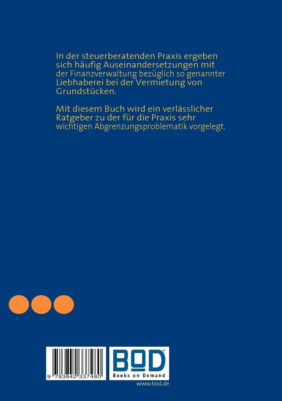 Rückseitencover Grundstücksvermietung zwischen Überschusserzielung und Liebhaberei