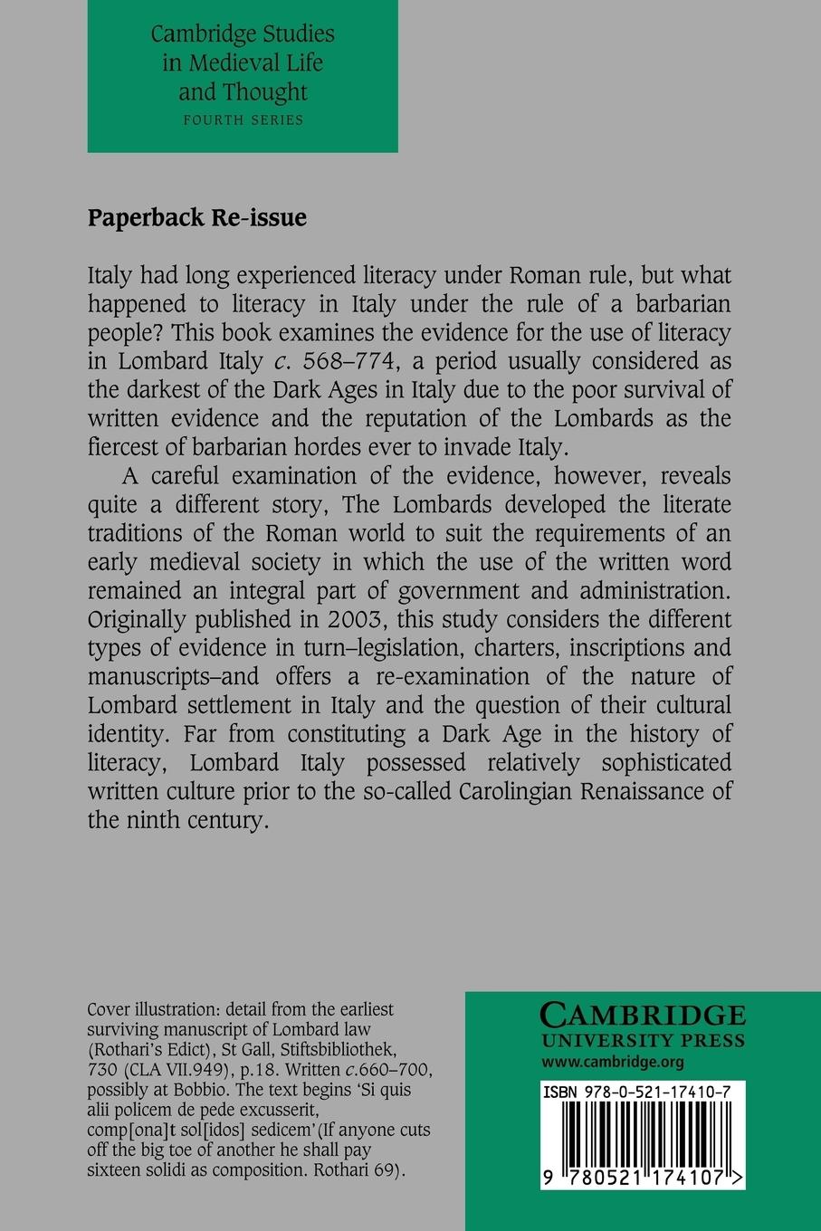 Rückseitencover Literacy in Lombard Italy, C.568 774