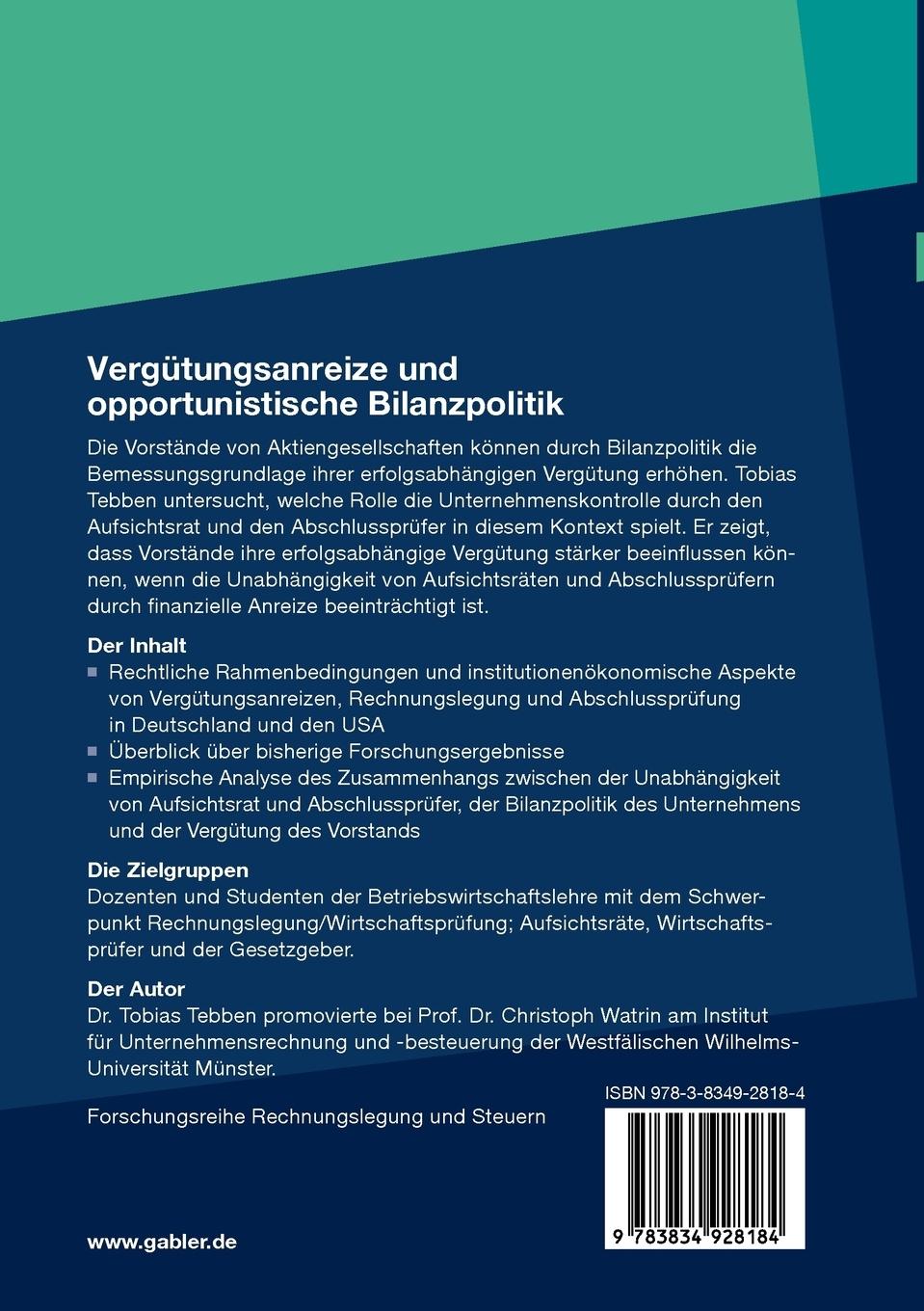 Rückseitencover Vergütungsanreize und opportunistische Bilanzpolitik