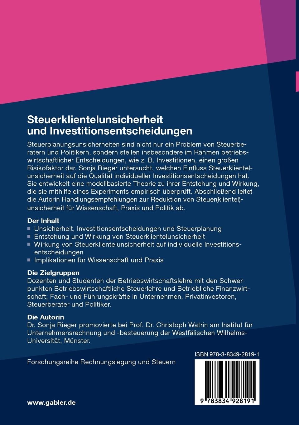 Rückseitencover Steuerklientelunsicherheit und Investitionsentscheidungen