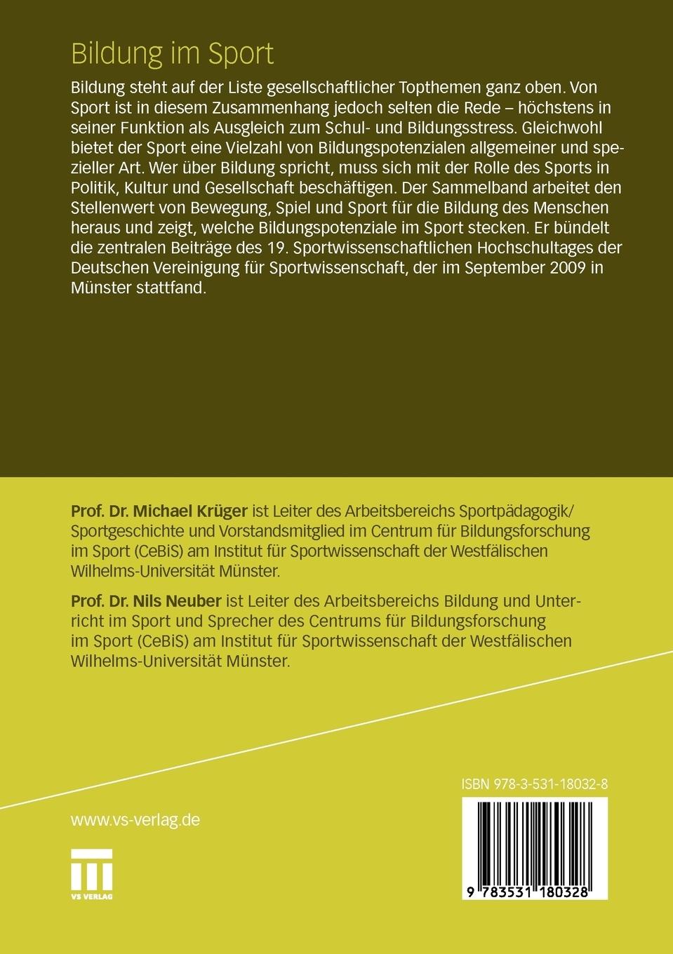 Rückseitencover Bildung im Sport