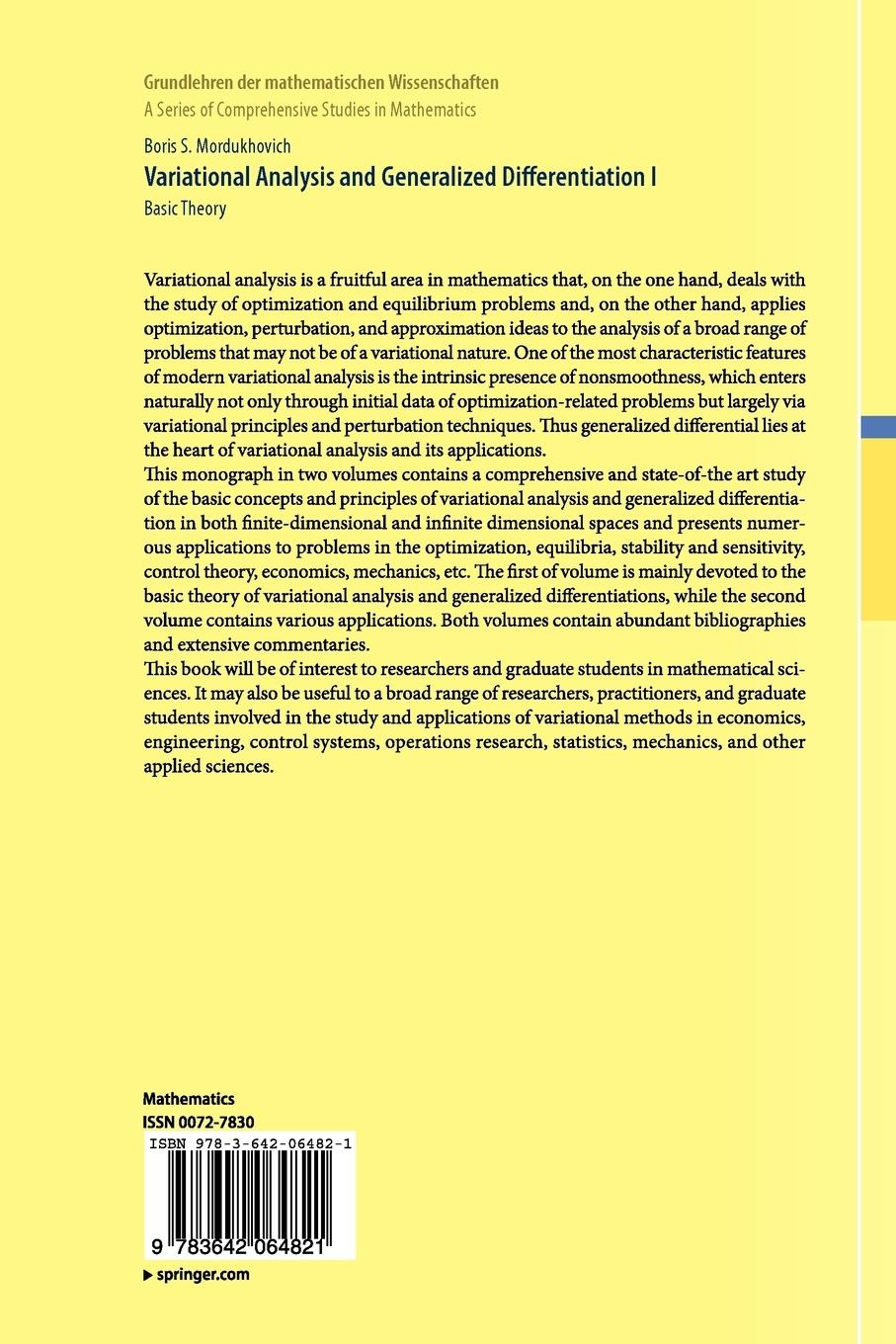 Rückseitencover Variational Analysis and Generalized Differentiation I