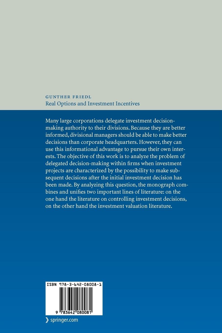 Rückseitencover Real Options and Investment Incentives