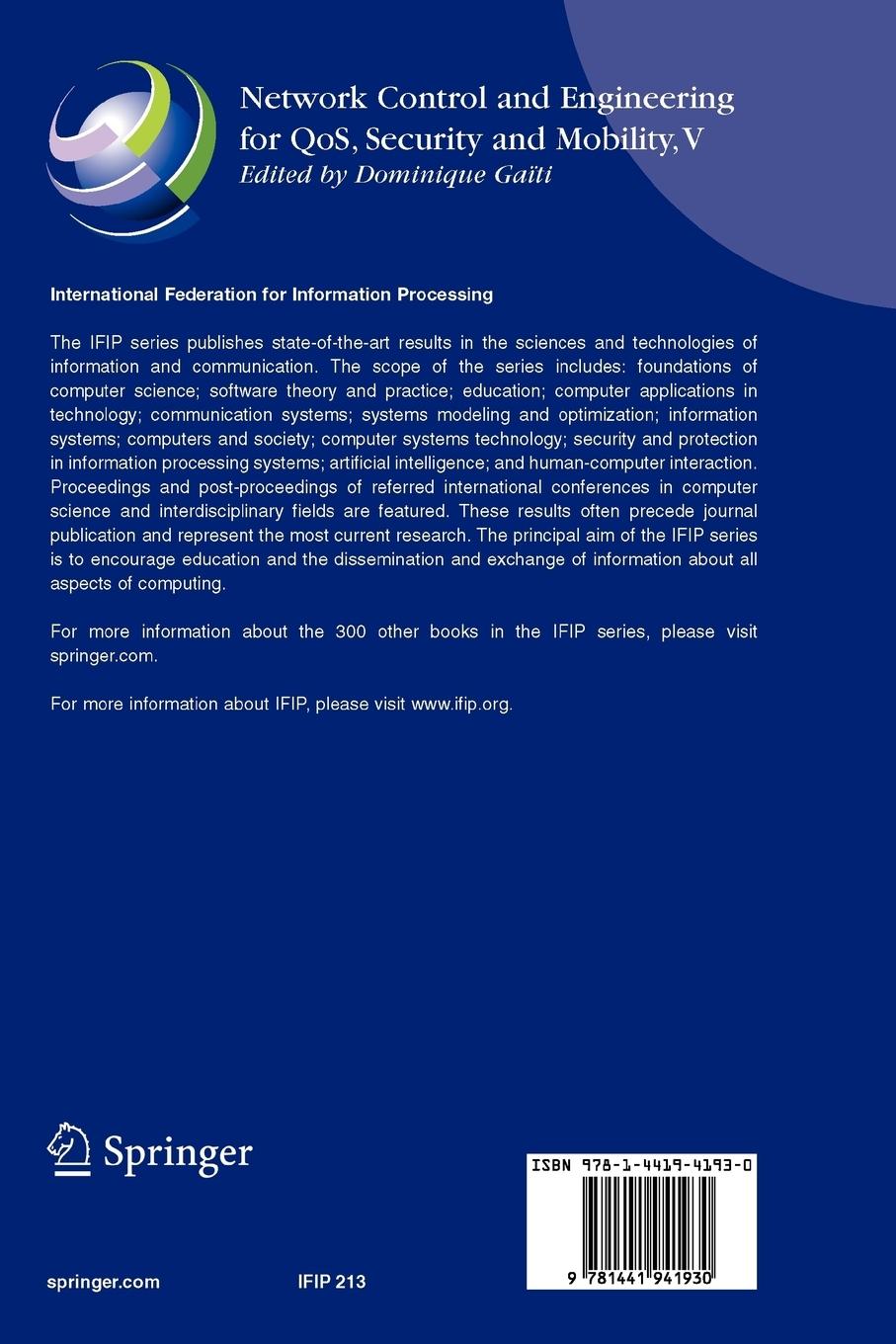 Rückseitencover Network Control and Engineering for QoS, Security and Mobility, V