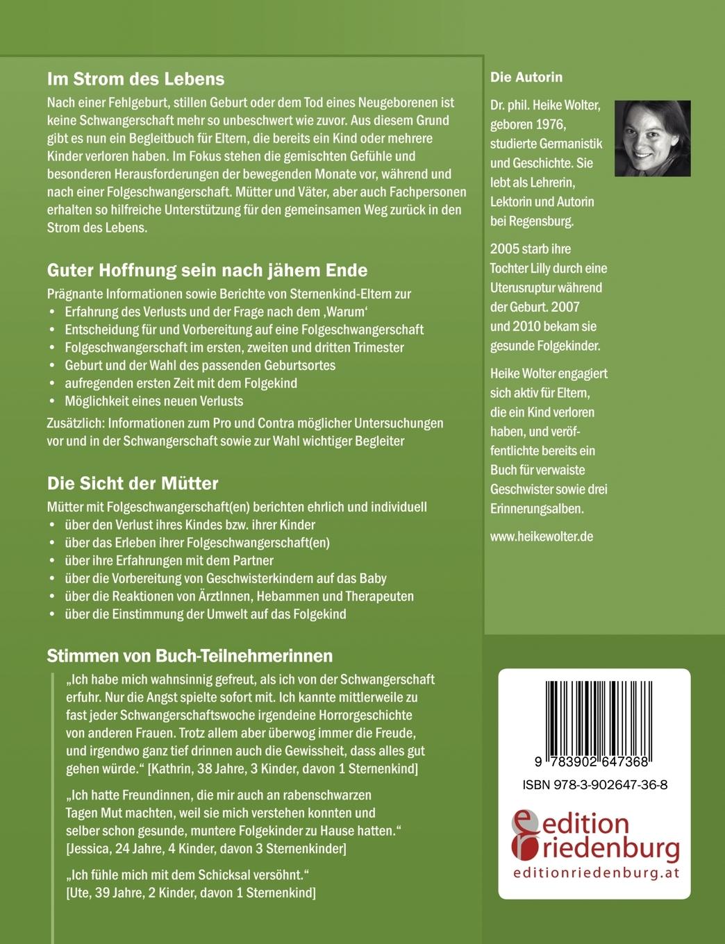 Rückseitencover Meine Folgeschwangerschaft - Begleitbuch für Schwangere, ihre Partner und Fachpersonen nach Fehlgeburt, stiller Geburt oder Neugeborenentod