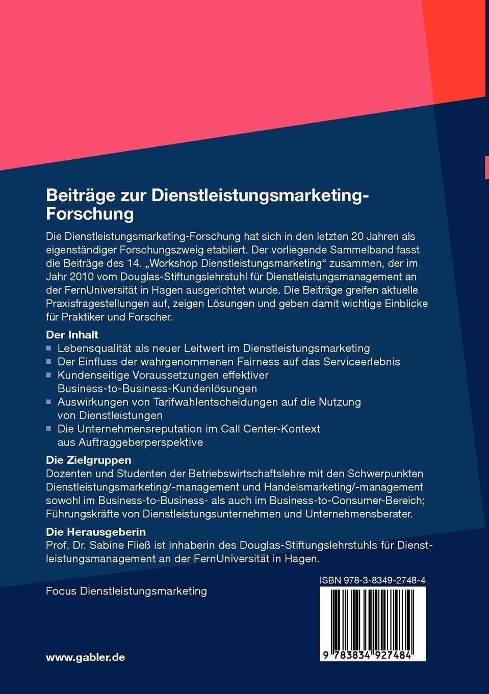 Rückseitencover Beiträge zur Dienstleistungsmarketing-Forschung