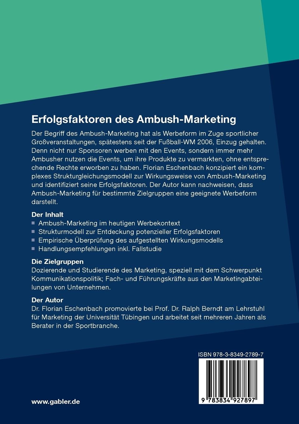 Rückseitencover Erfolgsfaktoren des Ambush-Marketing