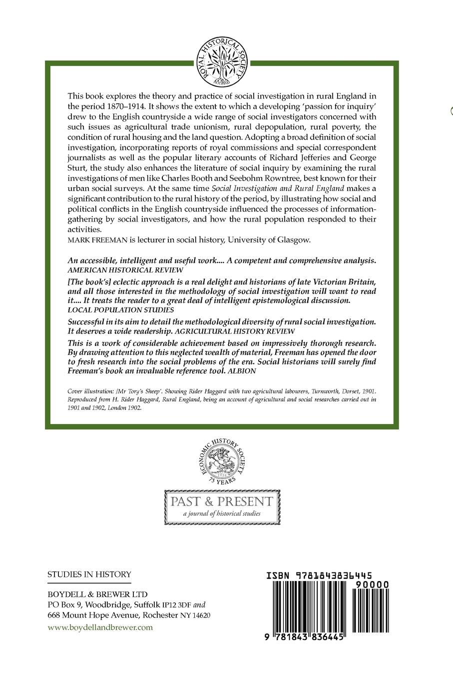 Rückseitencover Social Investigation and Rural England, 1870-1914 Social Investigation and Rural England, 1870-1914 Social Investigation and Rural England, 1870-1914