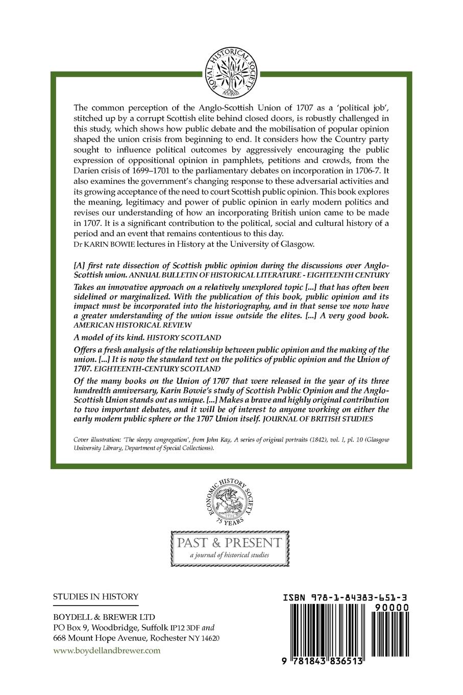 Rückseitencover Scottish Public Opinion and the Anglo-Scottish Union, 1699-1707