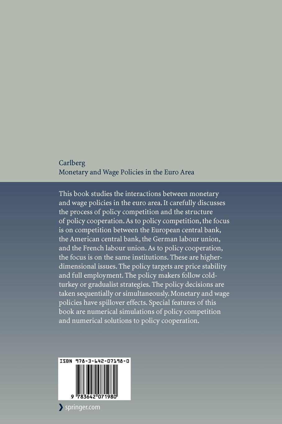 Rückseitencover Monetary and Wage Policies in the Euro Area