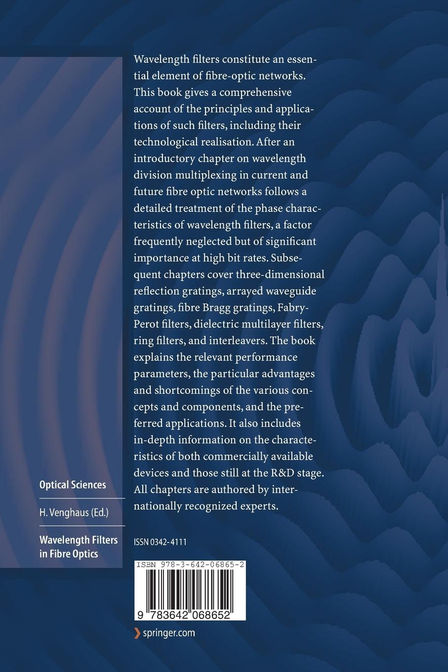 Rückseitencover Wavelength Filters in Fibre Optics