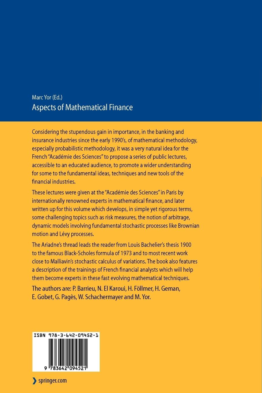 Rückseitencover Aspects of Mathematical Finance