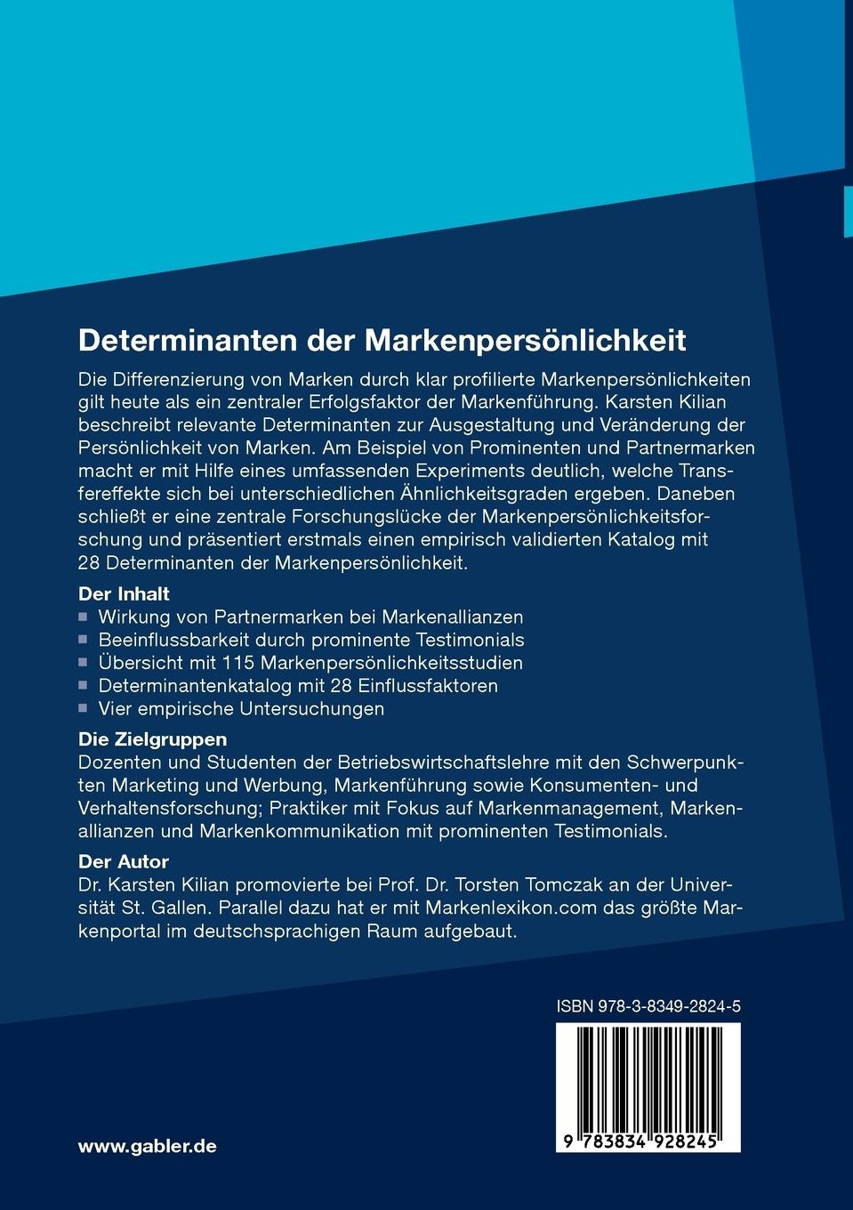 Rückseitencover Determinanten der Markenpersönlichkeit
