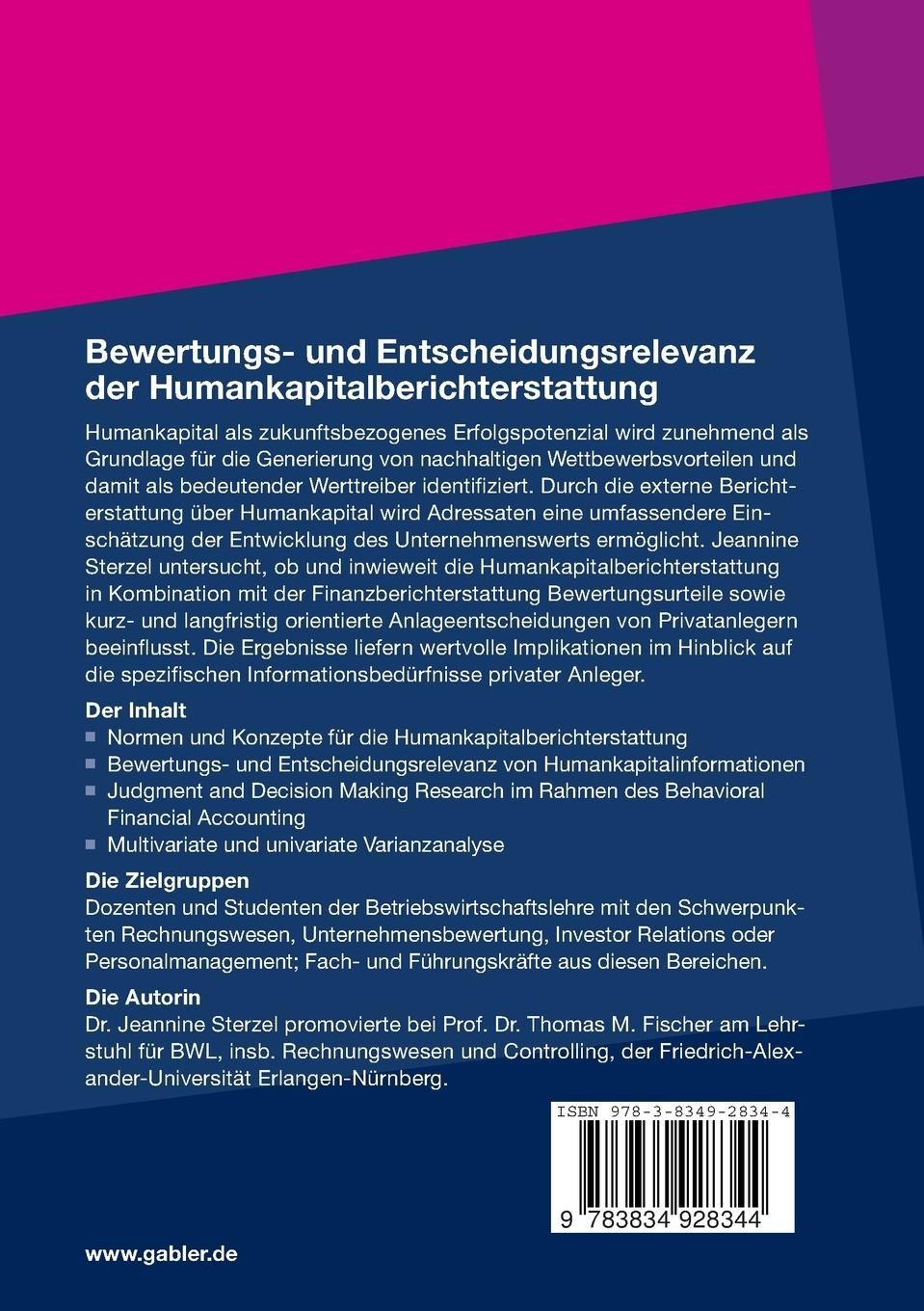 Rückseitencover Bewertungs- und Entscheidungsrelevanz der Humankapitalberichterstattung