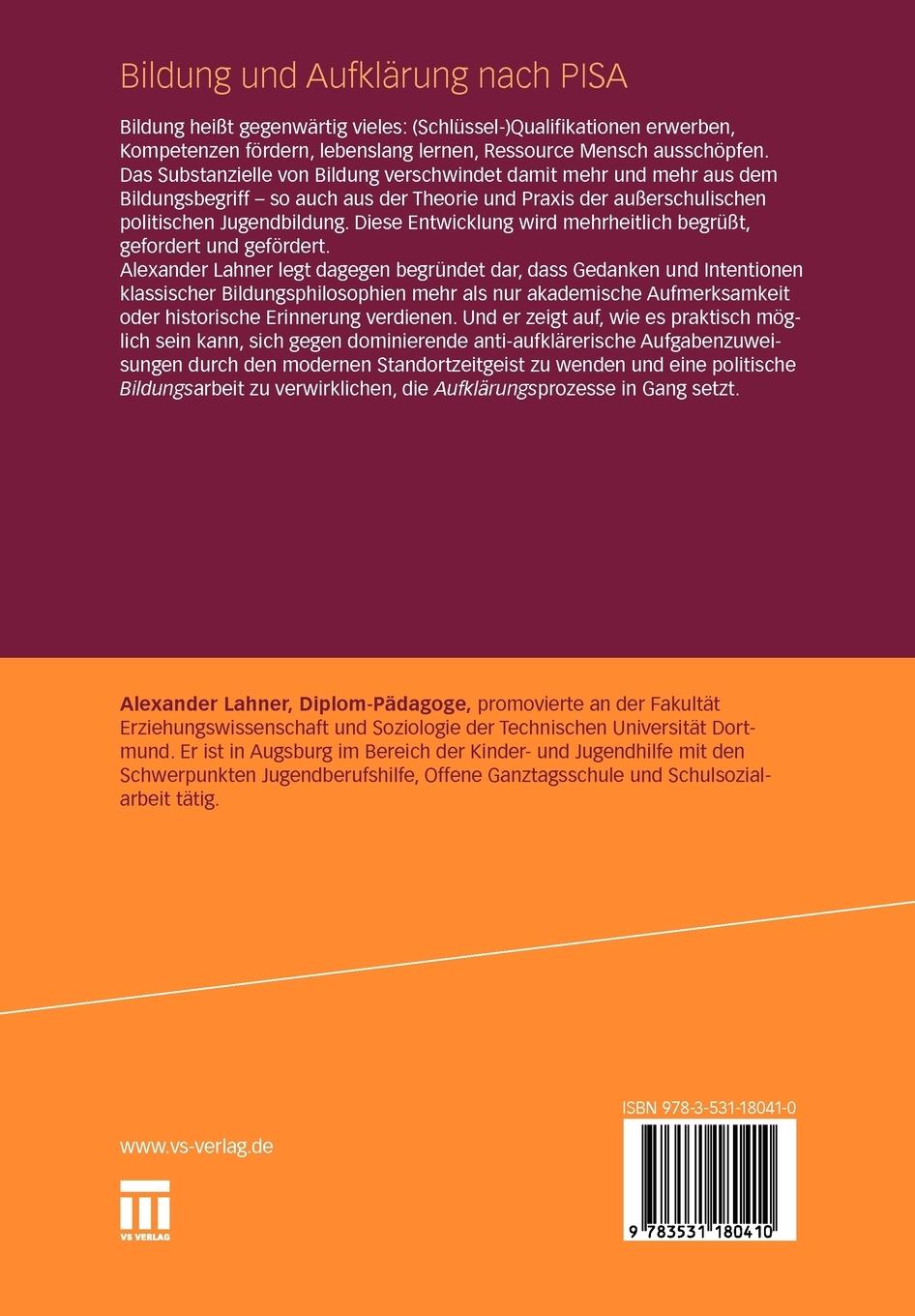 Rückseitencover Bildung und Aufklärung nach PISA