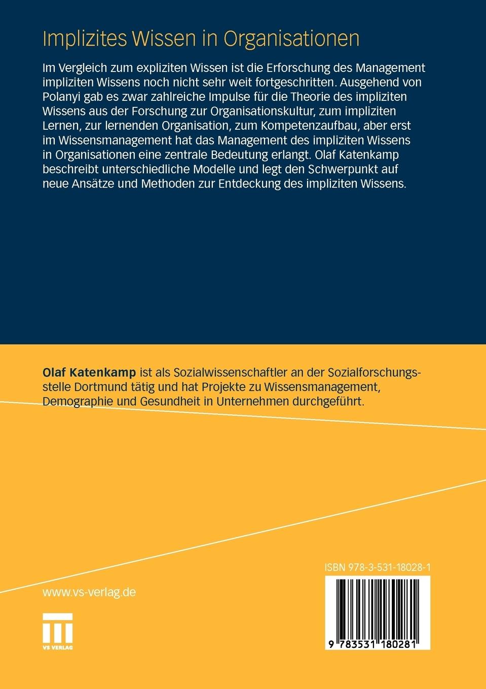 Rückseitencover Implizites Wissen in Organisationen