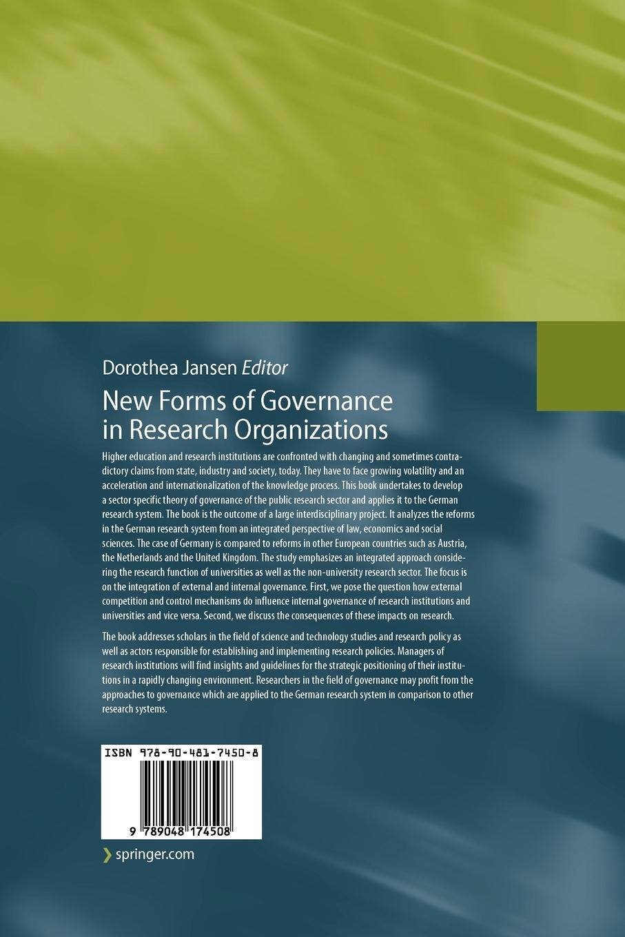 Rückseitencover New Forms of Governance in Research Organizations