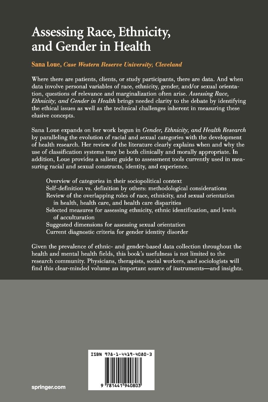 Rückseitencover Assessing Race, Ethnicity and Gender in Health