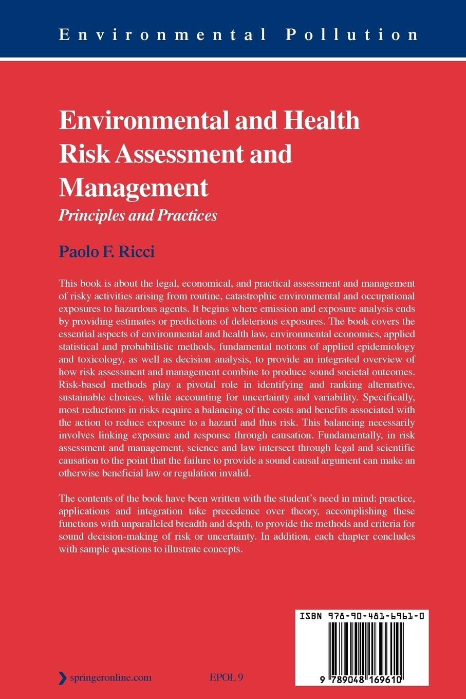 Rückseitencover Environmental and Health Risk Assessment and Management