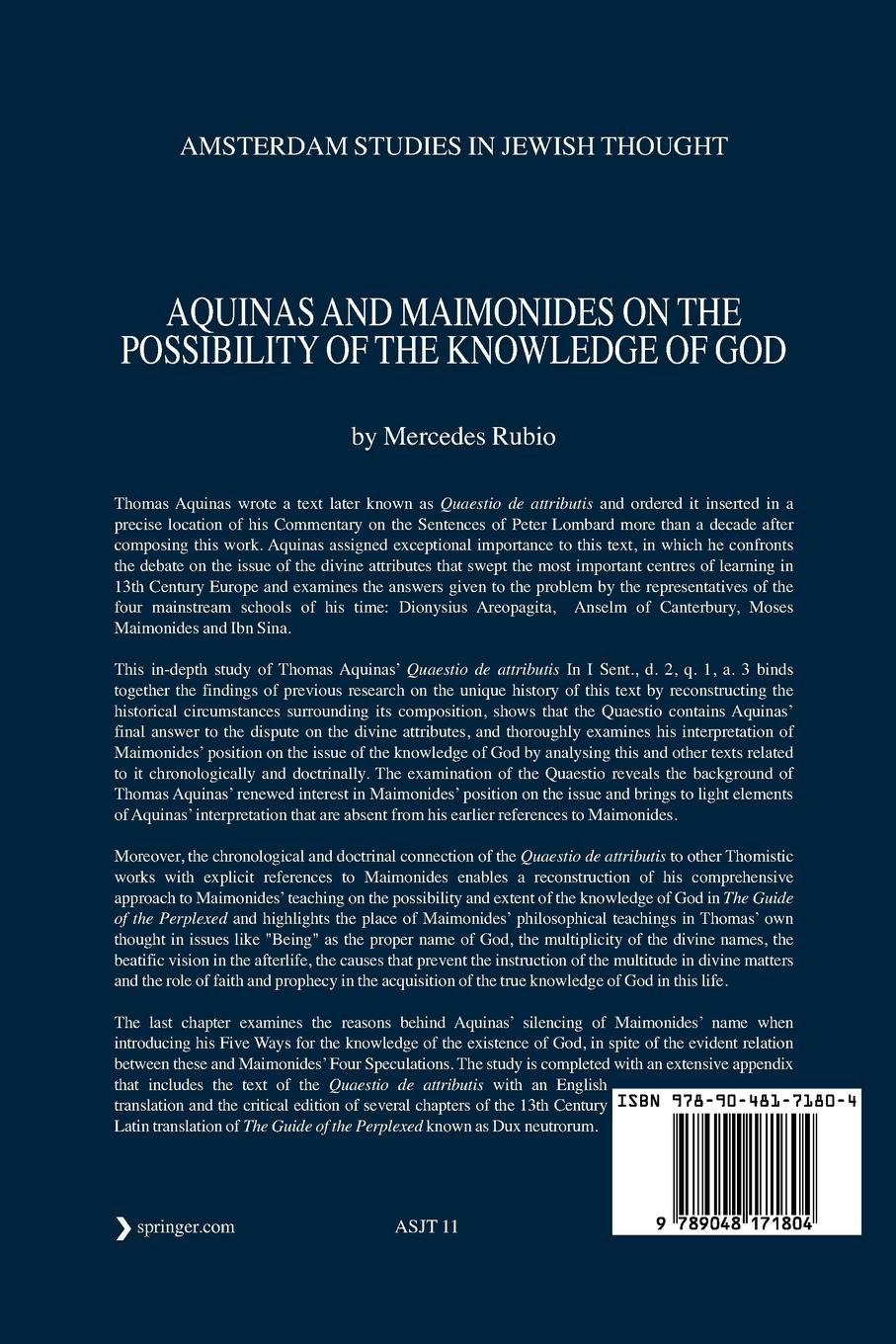 Rückseitencover Aquinas and Maimonides on the Possibility of the Knowledge of God