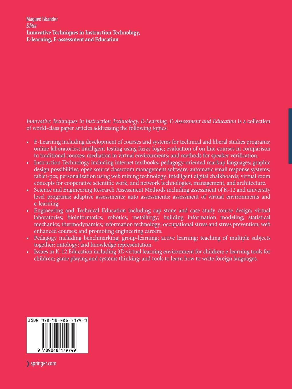 Rückseitencover Innovative Techniques in Instruction Technology, E-learning, E-assessment and Education