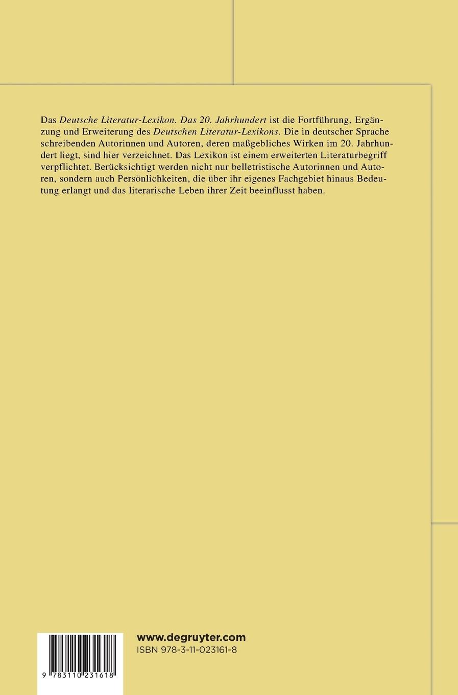 Rückseitencover Deutsches Literatur-Lexikon. Das 20.Jahrhundert. Bd.XV :Hauptmann - Heller