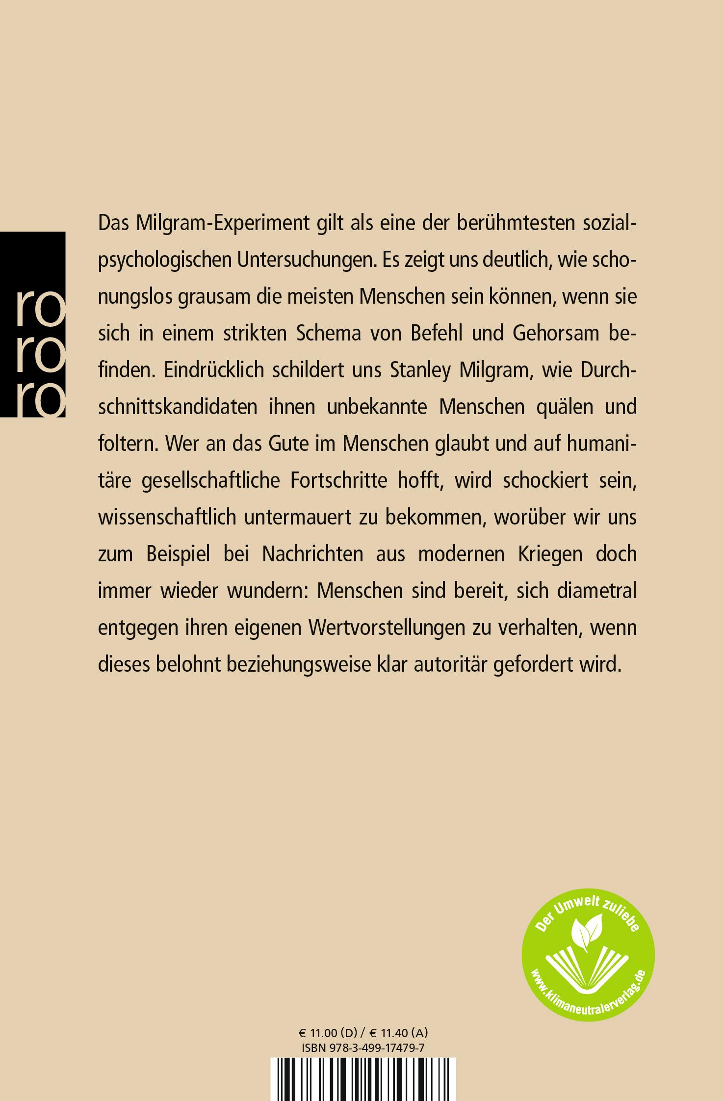 Rückseitencover Das Milgram - Experiment