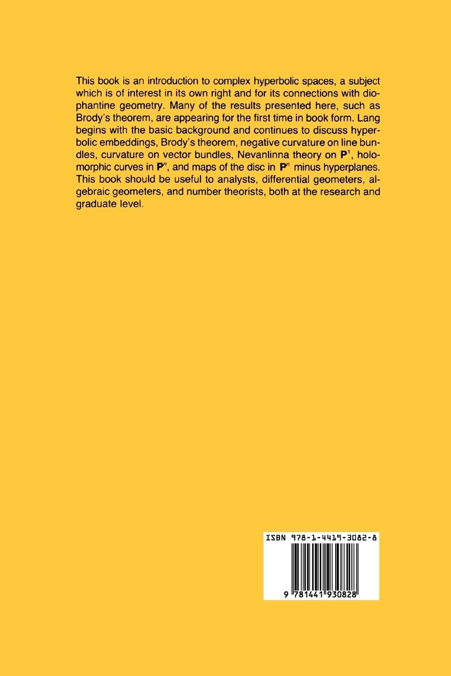 Rückseitencover Introduction to Complex Hyperbolic Spaces