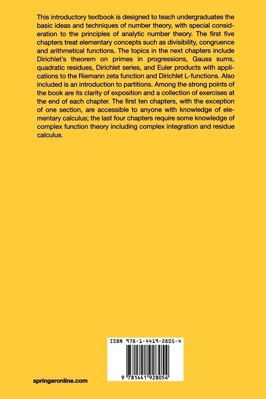 Rückseitencover Introduction to Analytic Number Theory