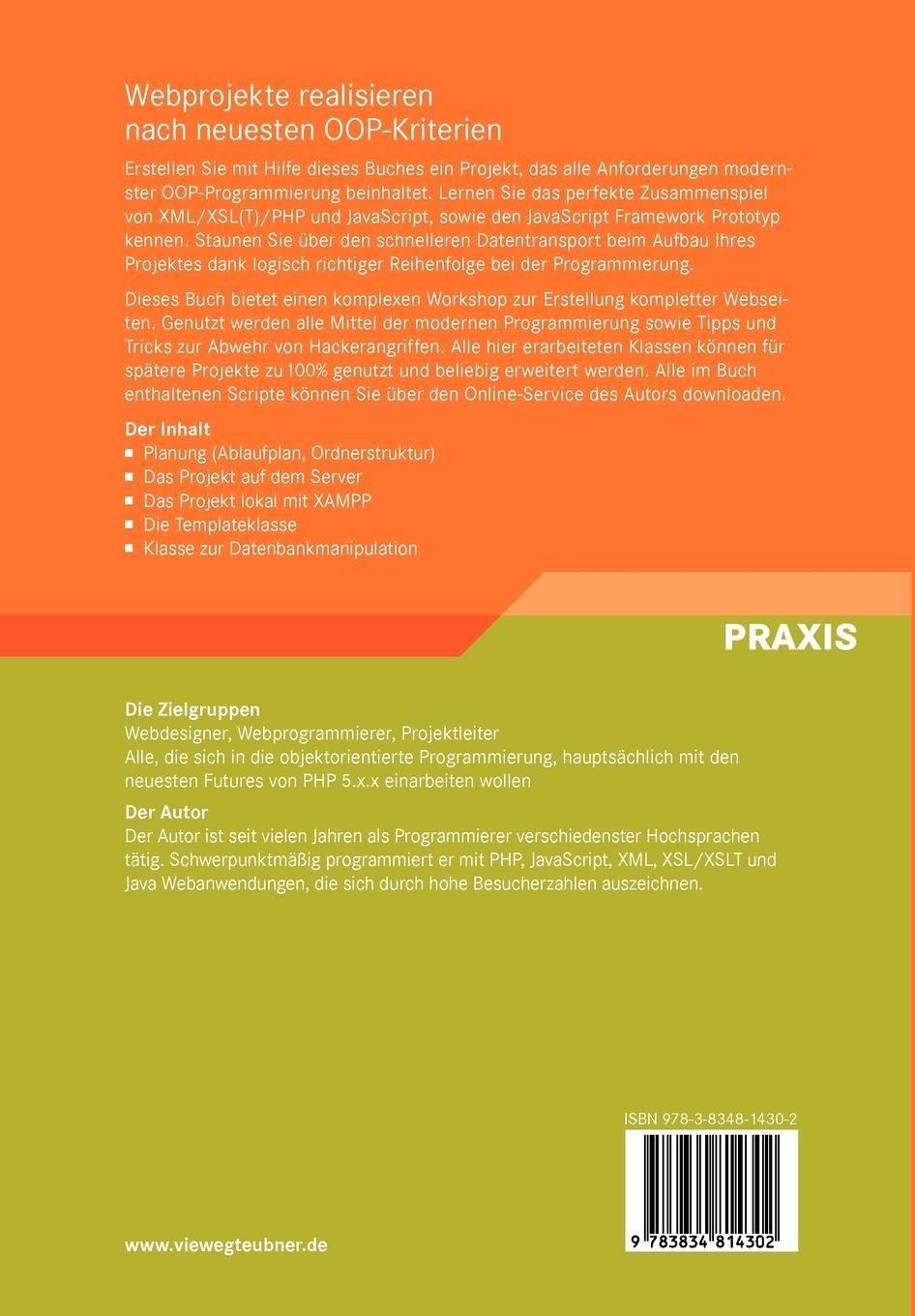 Rückseitencover Webprojekte realisieren nach neuesten OOP-Kriterien