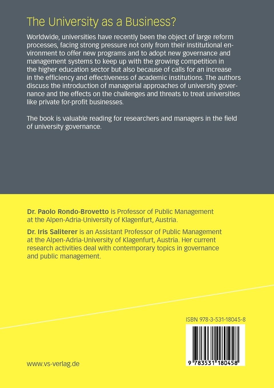 Rückseitencover The University as a Business