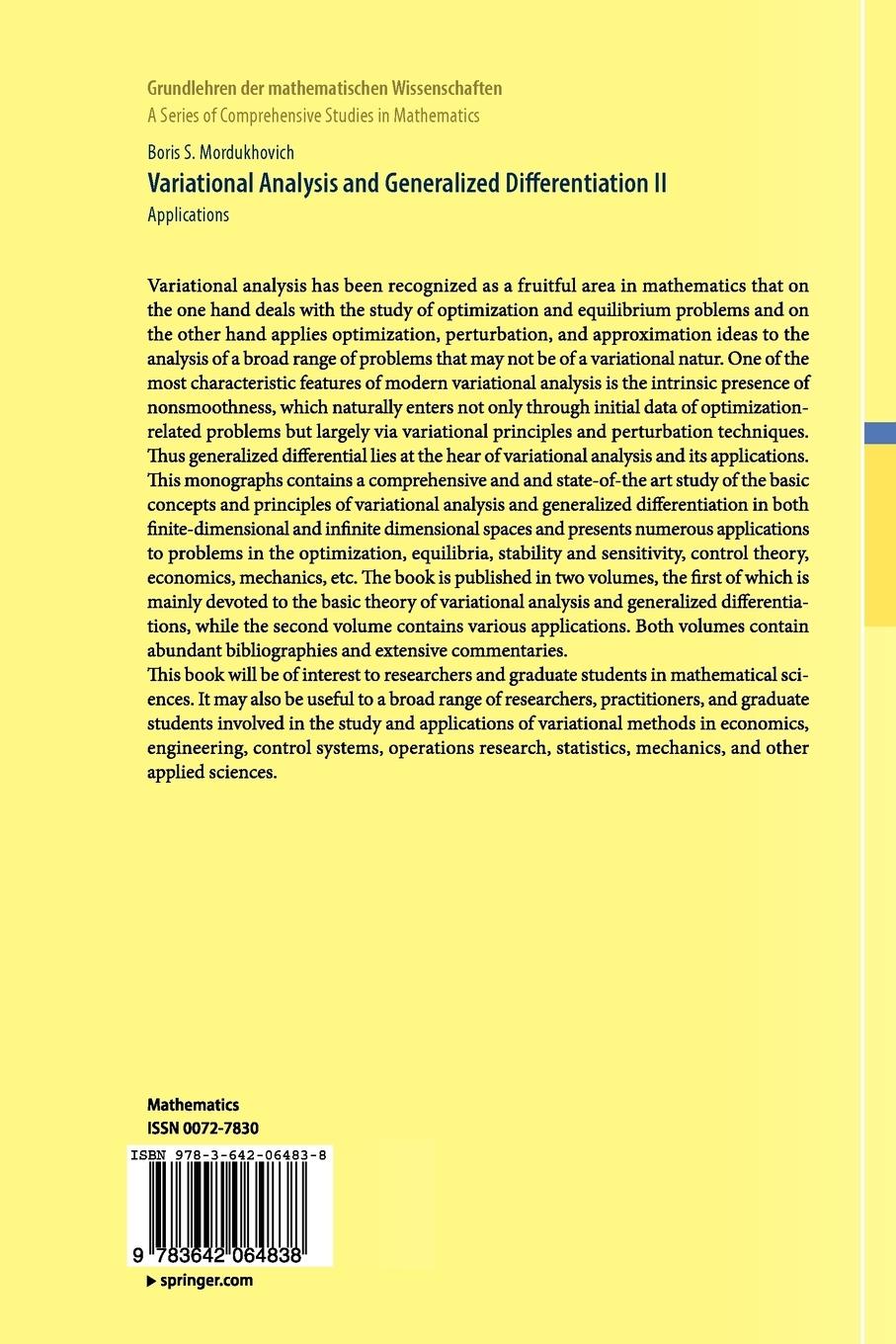 Rückseitencover Variational Analysis and Generalized Differentiation II