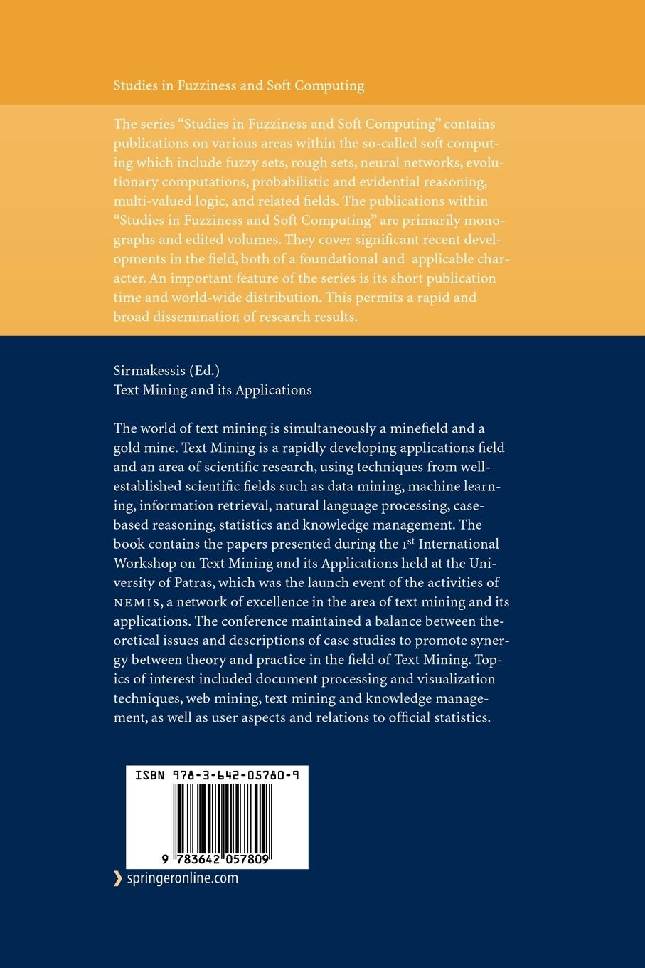 Rückseitencover Text Mining and its Applications