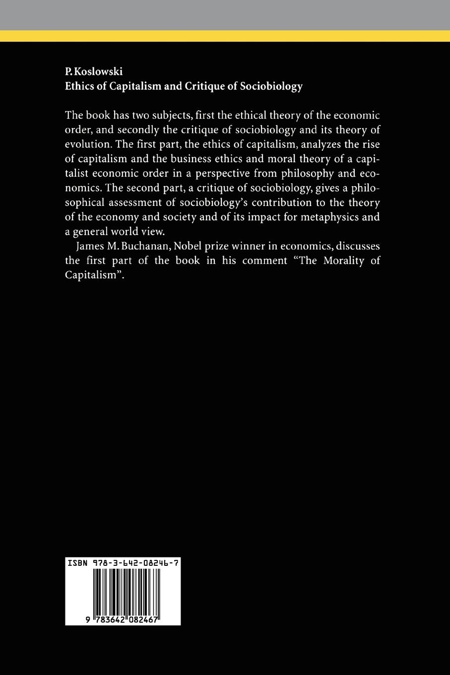 Rückseitencover Ethics of Capitalism and Critique of Sociobiology