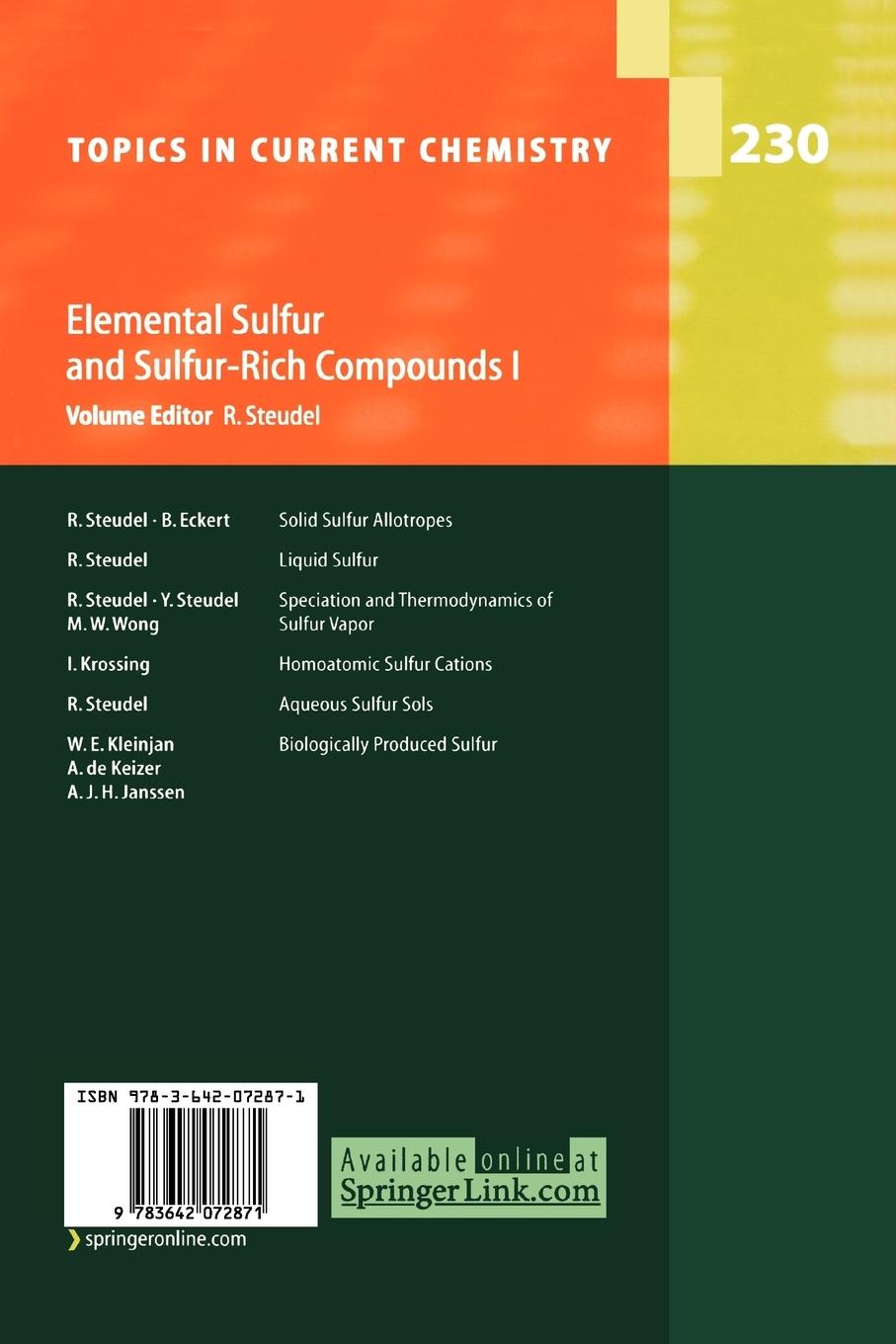 Rückseitencover Elemental Sulfur and Sulfur-Rich Compounds I