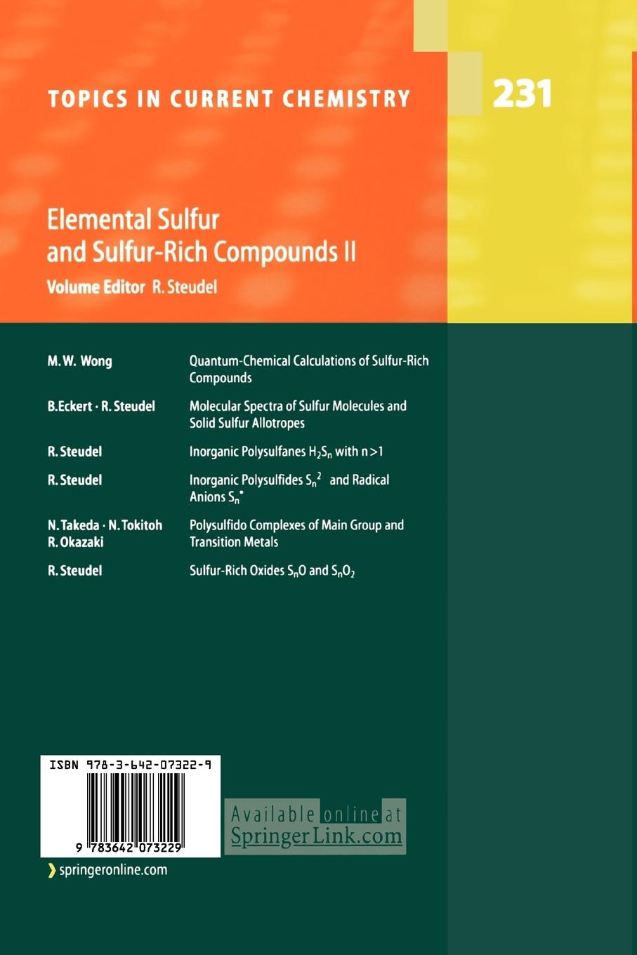 Rückseitencover Elemental Sulfur and Sulfur-Rich Compounds II