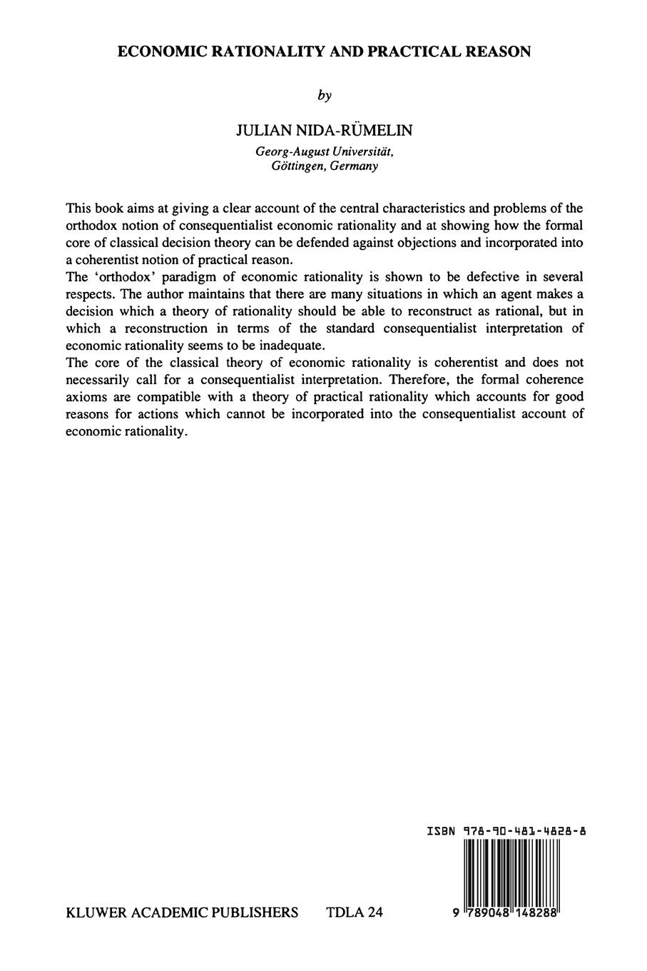 Rückseitencover Economic Rationality and Practical Reason