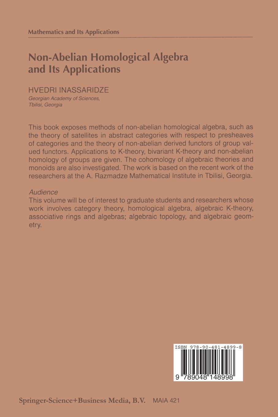 Rückseitencover Non-Abelian Homological Algebra and Its Applications