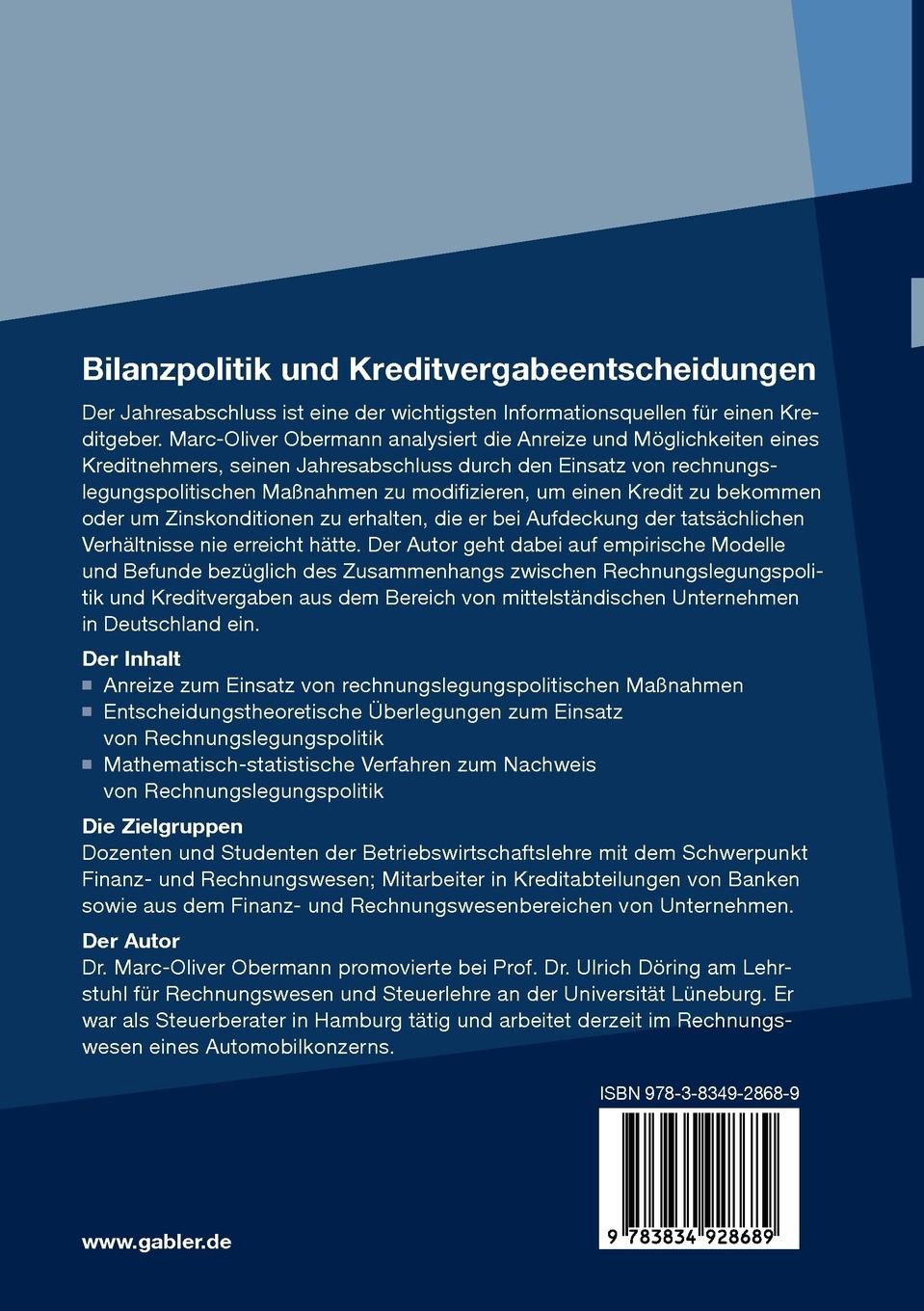 Rückseitencover Bilanzpolitik und Kreditvergabeentscheidungen