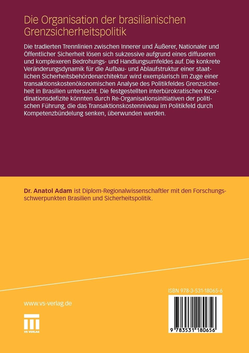 Rückseitencover Die Organisation der brasilianischen Grenzsicherheitspolitik