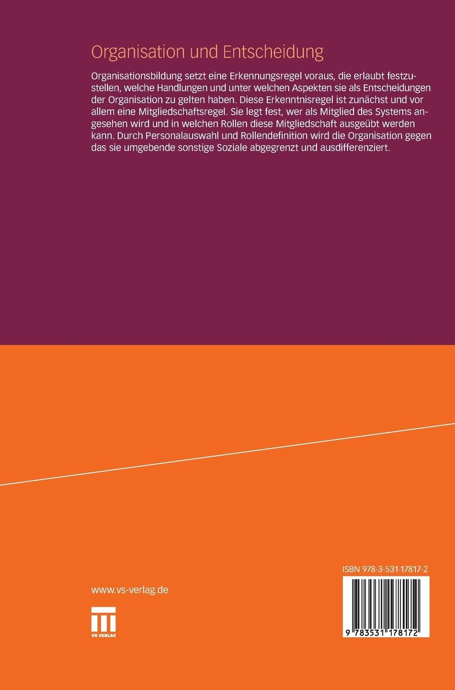 Rückseitencover Organisation und Entscheidung