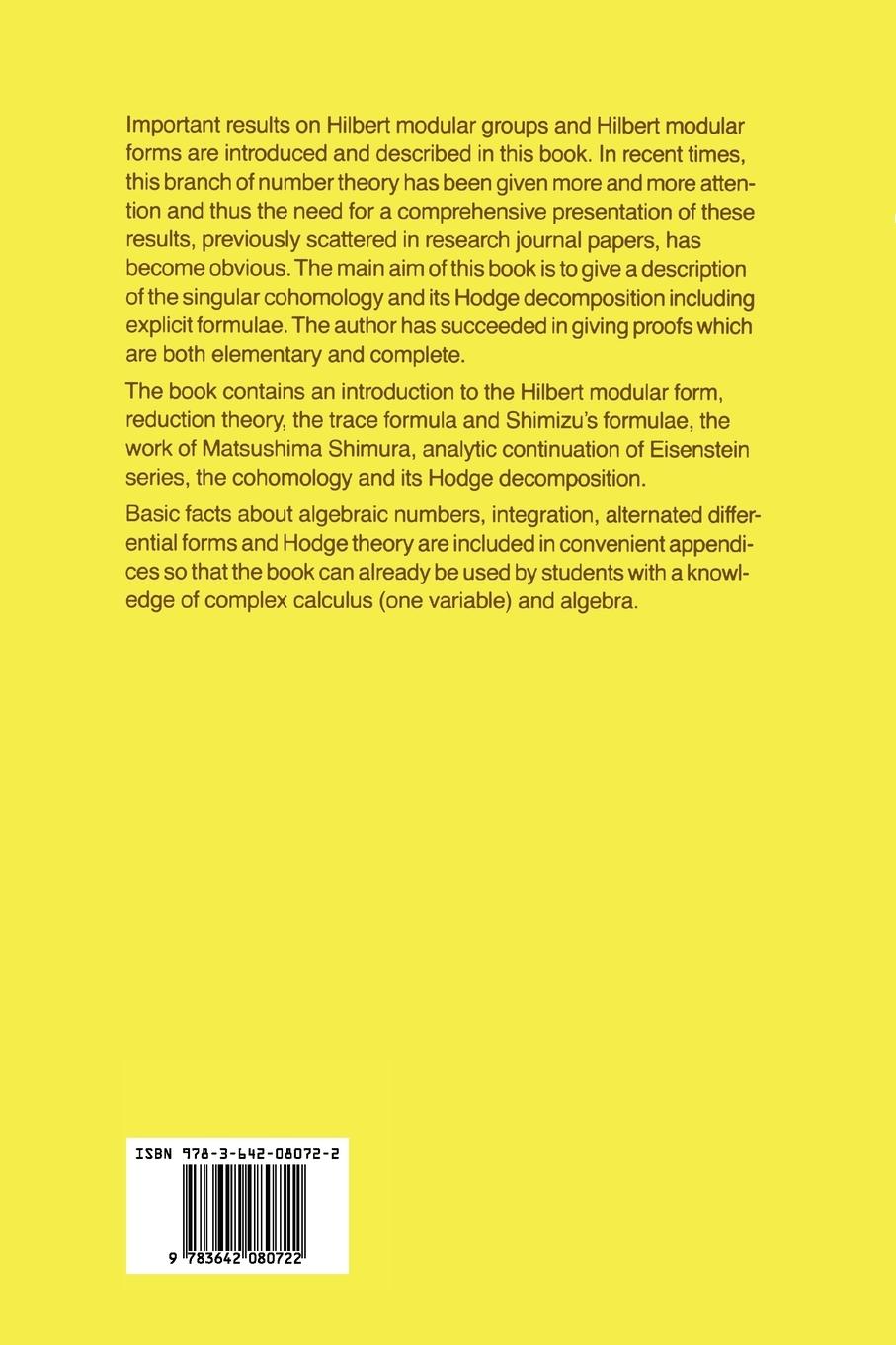 Rückseitencover Hilbert Modular Forms