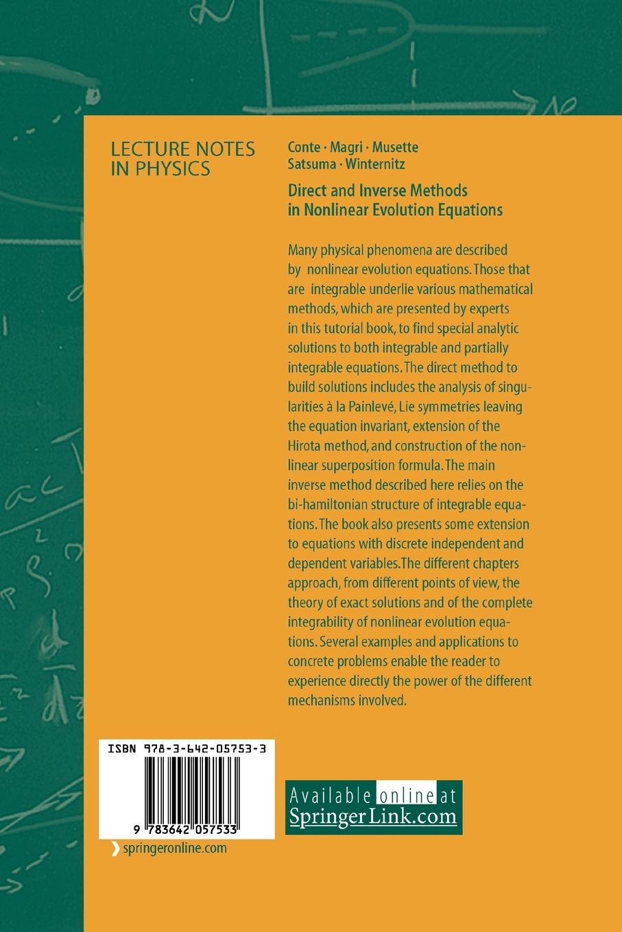 Rückseitencover Direct and Inverse Methods in Nonlinear Evolution Equations