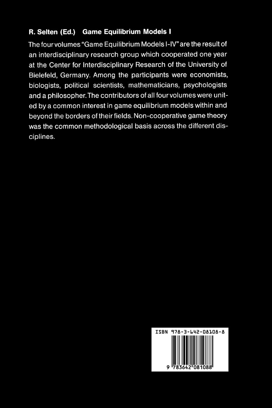 Rückseitencover Game Equilibrium Models I