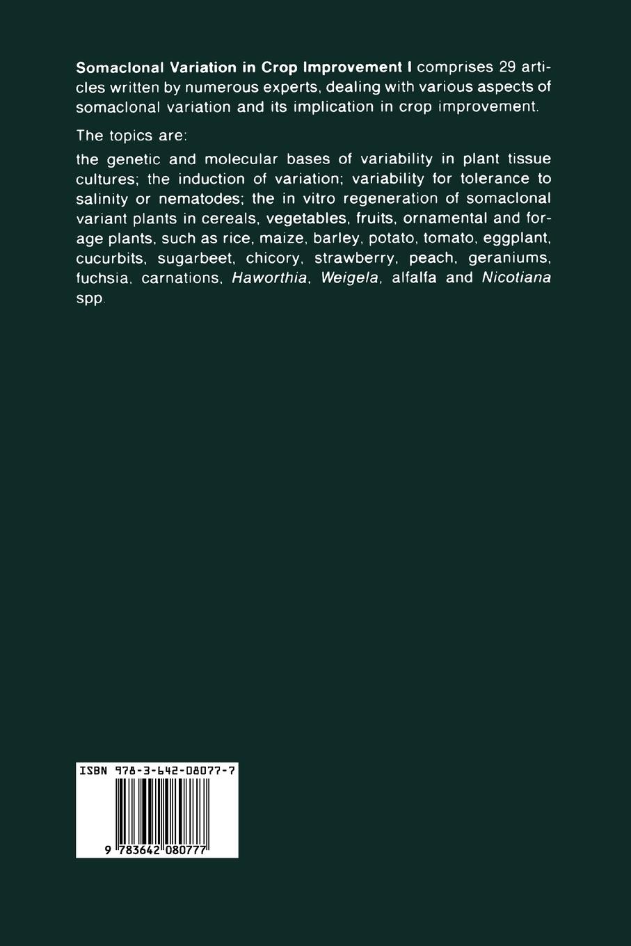 Rückseitencover Somaclonal Variation in Crop Improvement I