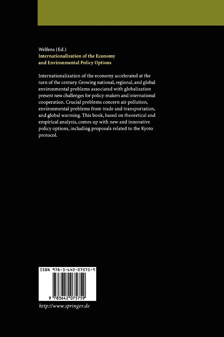 Rückseitencover Internationalization of the Economy and Environmental Policy Options