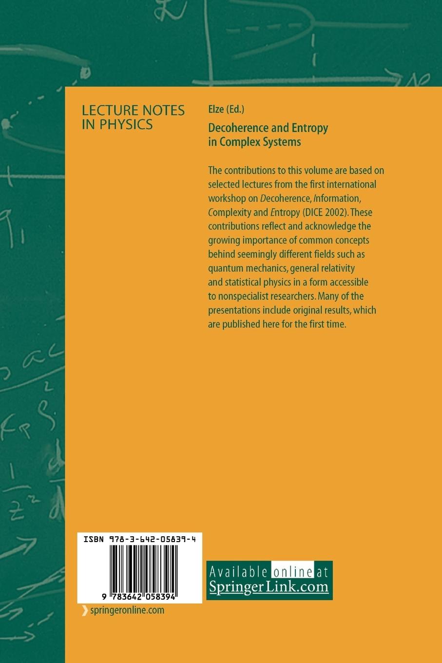 Rückseitencover Decoherence and Entropy in Complex Systems
