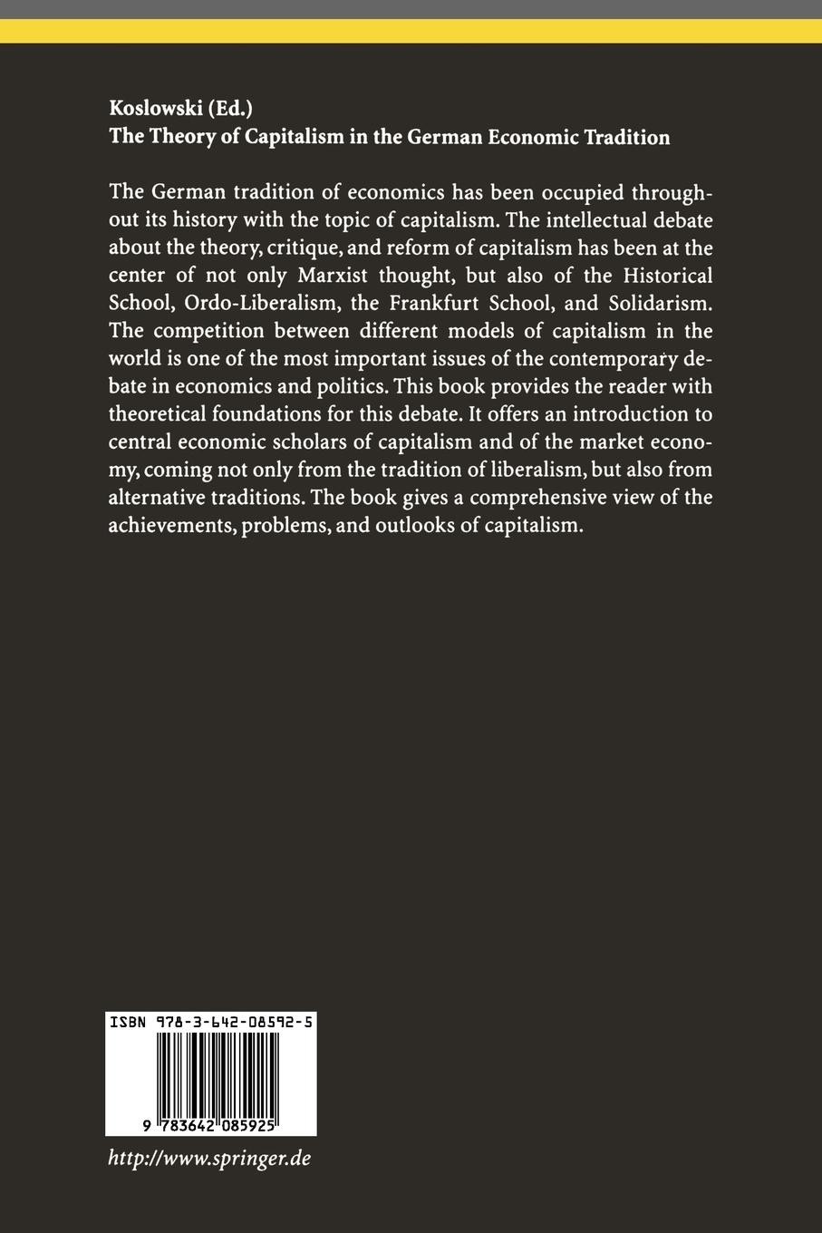 Rückseitencover The Theory of Capitalism in the German Economic Tradition