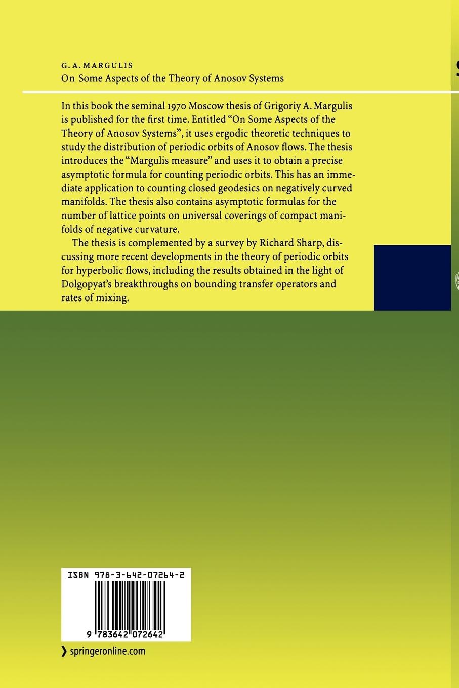 Rückseitencover On Some Aspects of the Theory of Anosov Systems